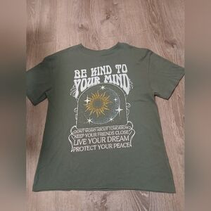 Love Yourself In This Awake Graphic Be Kind To Your Mind Tee. Size Small. Green